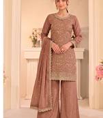 Peach vichitra silk palazzo suit for women festival wear