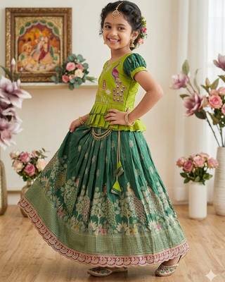  kids green color little deer forest fantasy lehenga choli set 3