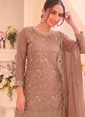 Peach vichitra silk palazzo suit for women festival wear 2