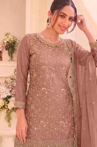 Peach vichitra silk palazzo suit for women festival wear