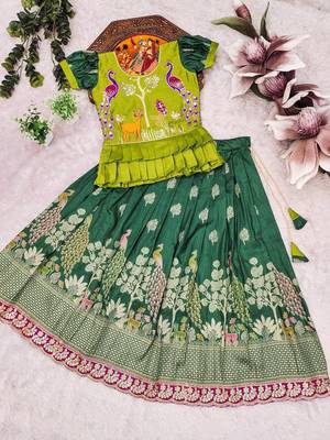  kids green color little deer forest fantasy lehenga choli set 4