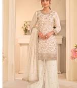 White vichitra silk palazzo suit for women festival wear
