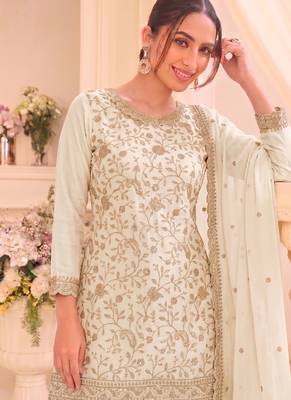 White vichitra silk palazzo suit for women festival wear 2
