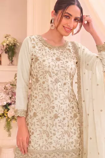 White vichitra silk palazzo suit for women festival wear