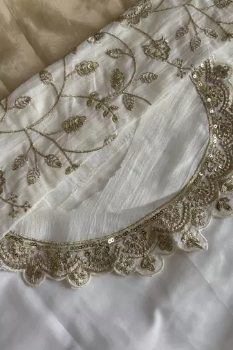 White vichitra silk palazzo suit for women festival wear