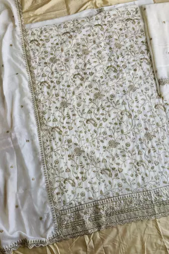 White vichitra silk palazzo suit for women festival wear