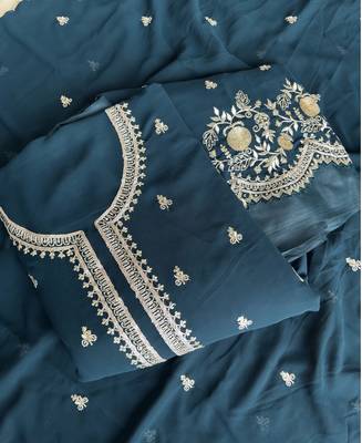 Bollywood style teal blue georgette suit for women 3