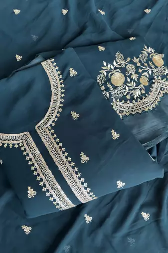 Bollywood style teal blue georgette suit for women