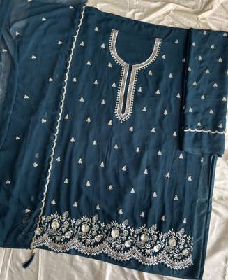 Bollywood style teal blue georgette suit for women 4