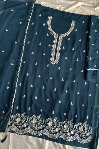 Bollywood style teal blue georgette suit for women