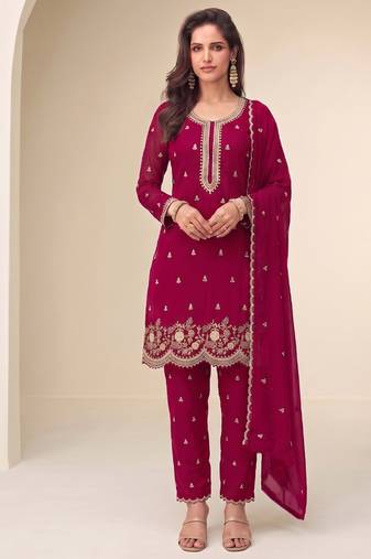 Bollywood style dark pink georgette suit for women