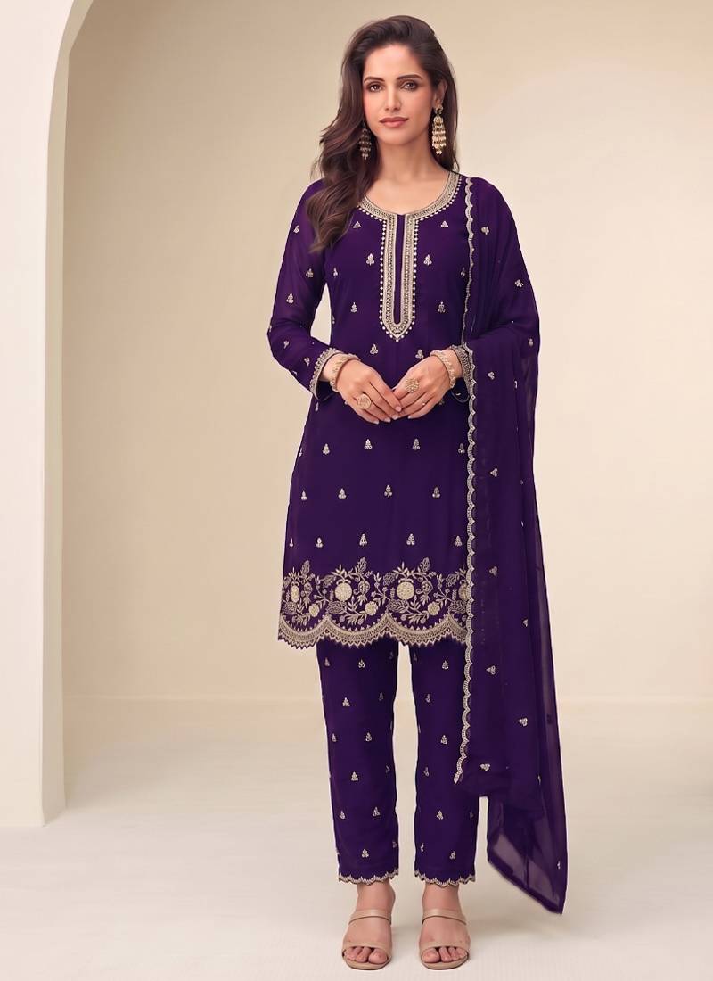 Bollywood style purple georgette suit for women