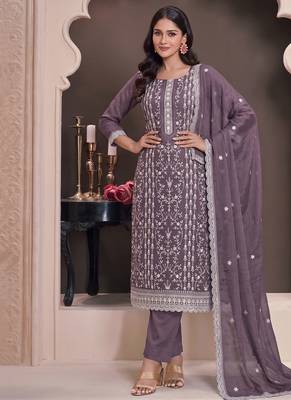 Lilac summer wear rangoli silk straight suit for women 1