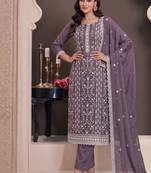 Lilac summer wear rangoli silk straight suit for women
