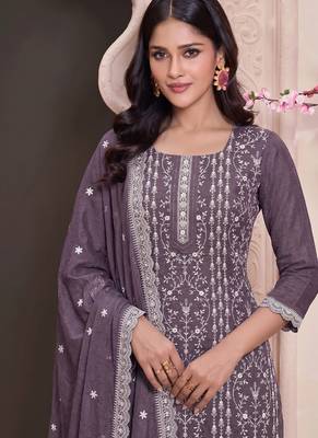 Lilac summer wear rangoli silk straight suit for women 2