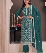 Aqua blue summer wear rangoli silk straight suit for women