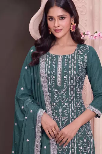 Aqua blue summer wear rangoli silk straight suit for women