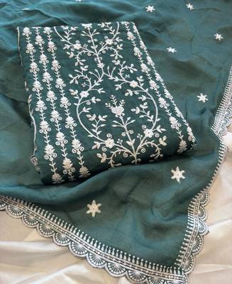 Aqua blue summer wear rangoli silk straight suit for women 3