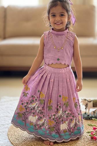 New girls elegant lavender pichwai embroidered lehenga choli set