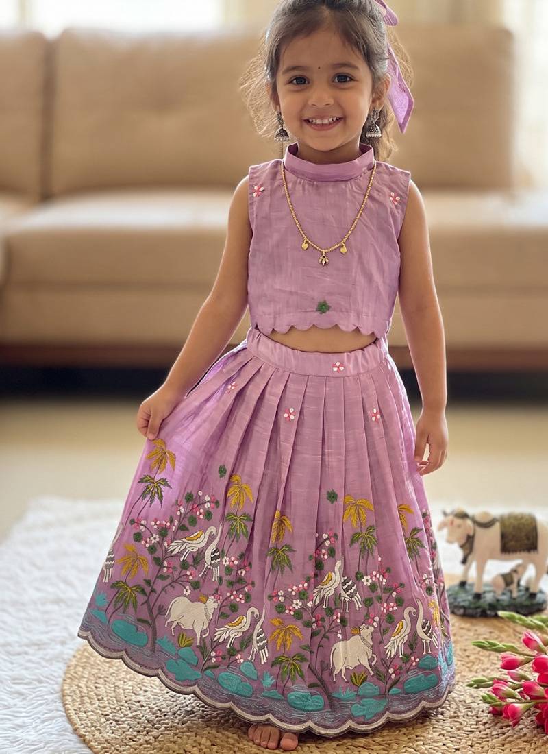 New girls elegant lavender pichwai embroidered lehenga choli set