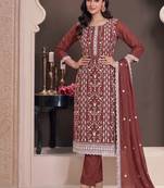 Rust summer wear rangoli silk straight suit for women
