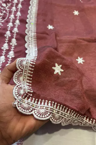 Rust summer wear rangoli silk straight suit for women
