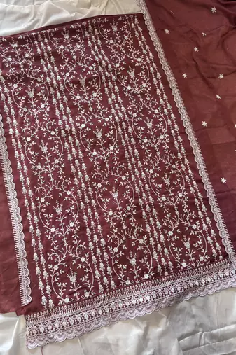 Rust summer wear rangoli silk straight suit for women