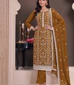 Mustard summer wear rangoli silk straight suit for women
