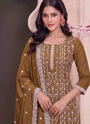 Mustard summer wear rangoli silk straight suit for women 2