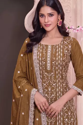Mustard summer wear rangoli silk straight suit for women