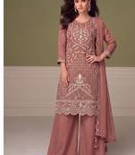 Beautiful peach chiffon silk hand embroidery suit for women