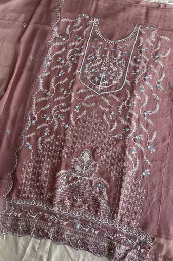 Beautiful peach chiffon silk hand embroidery suit for women
