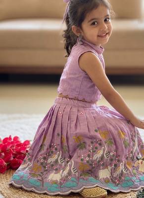 New girls elegant lavender pichwai embroidered lehenga choli set 3