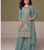 Beautiful sky blue chiffon silk hand embroidery suit for women