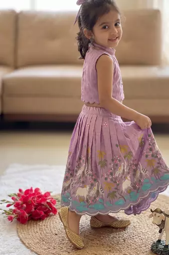 New girls elegant lavender pichwai embroidered lehenga choli set