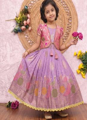 lavender silk girls gown with brocade koti jacket  3