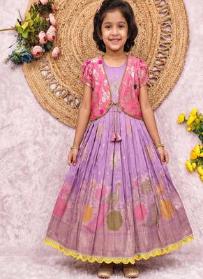 lavender silk girls gown with brocade koti jacket  1