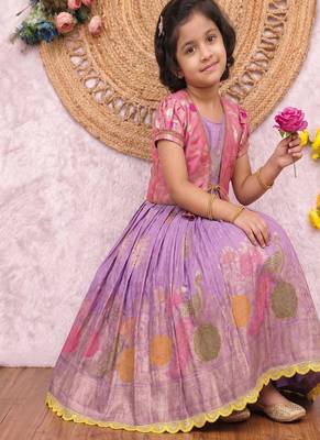 lavender silk girls gown with brocade koti jacket  4