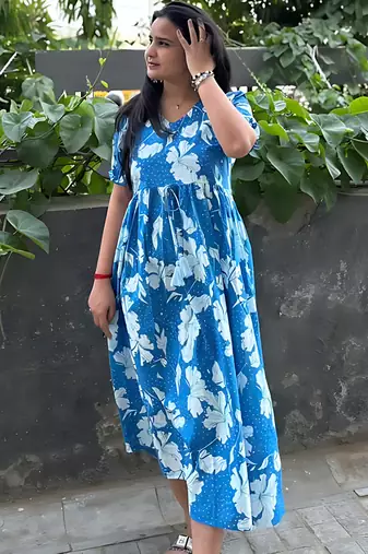 Women's rayon printed designer casual flared dress | Indian Party Wear Dress