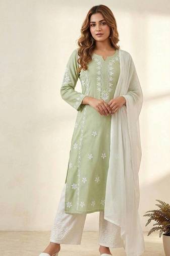 Green Beads Embroidered kurta set