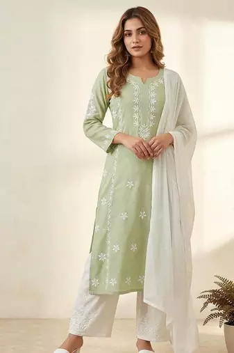 Green Beads Embroidered kurta set