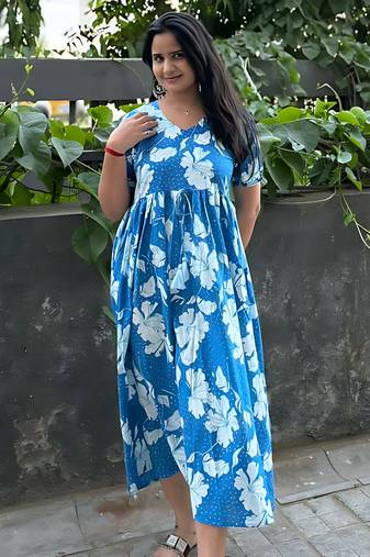 Women's rayon printed designer casual flared dress | Indian Party Wear Dress