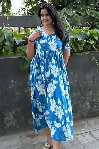 Women's rayon printed designer casual flared dress | Indian Party Wear Dress