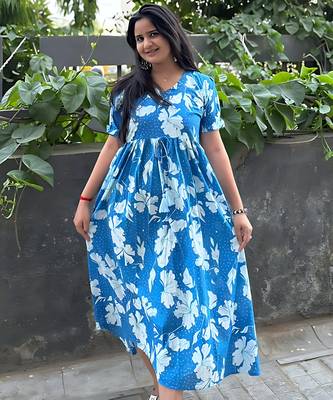 Women's rayon printed designer casual flared dress | Indian Party Wear Dress 4