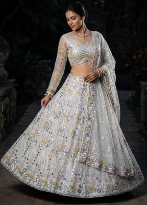 white net embroidered lehenga choli 1