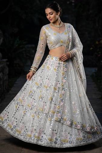 white net embroidered lehenga choli