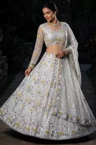 white net embroidered lehenga choli