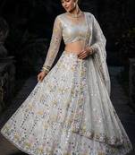 white net embroidered lehenga choli
