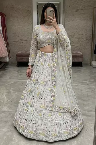 white net embroidered lehenga choli