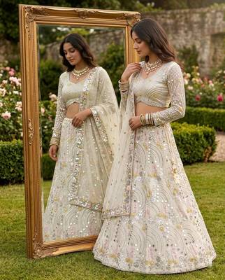 white net embroidered lehenga choli 3